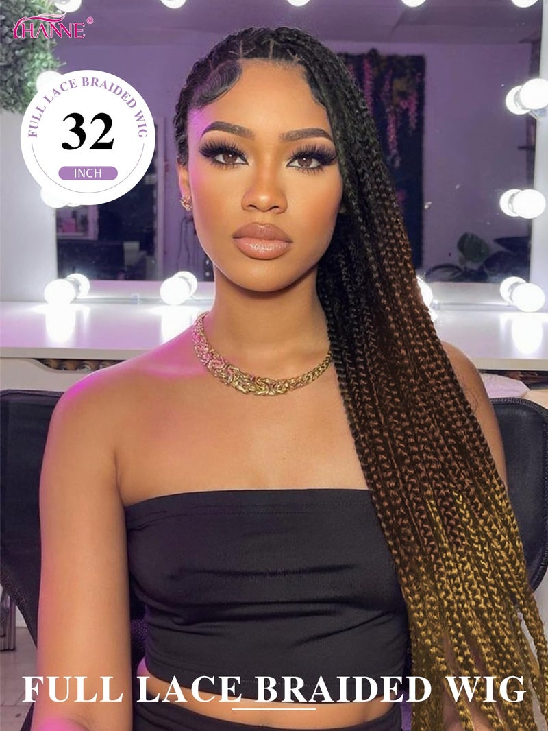 HANNE Full Lace Braided Wigs for Black Women Knotless Braided Wigs with Baby Hair 100% Handmade HD Lace Synthetic Box Braid Wig - Image 3